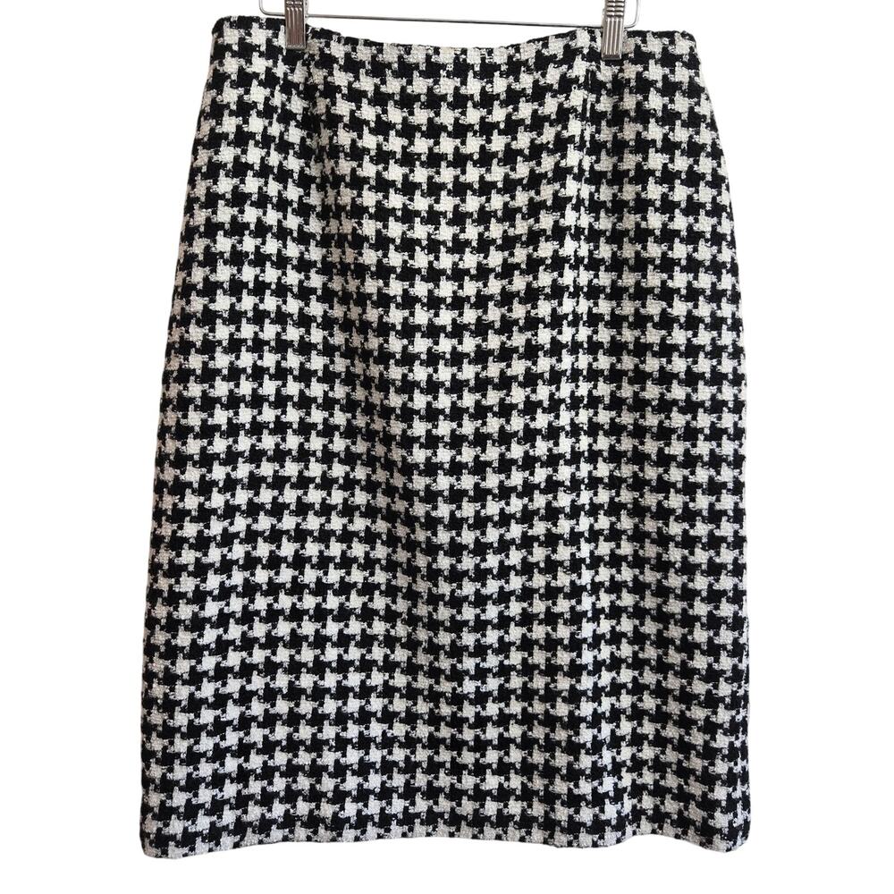 Liz Claiborne Vintage Y2K Old Money Preppy Wool Blend Tweed Houndstooth Skirt 14